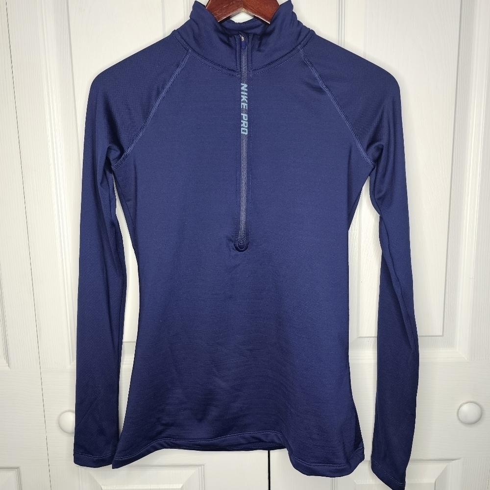 Nike Pro Women's Hyperwarm Half Zip Pullover Navy Size M - Picture 1 of 9
